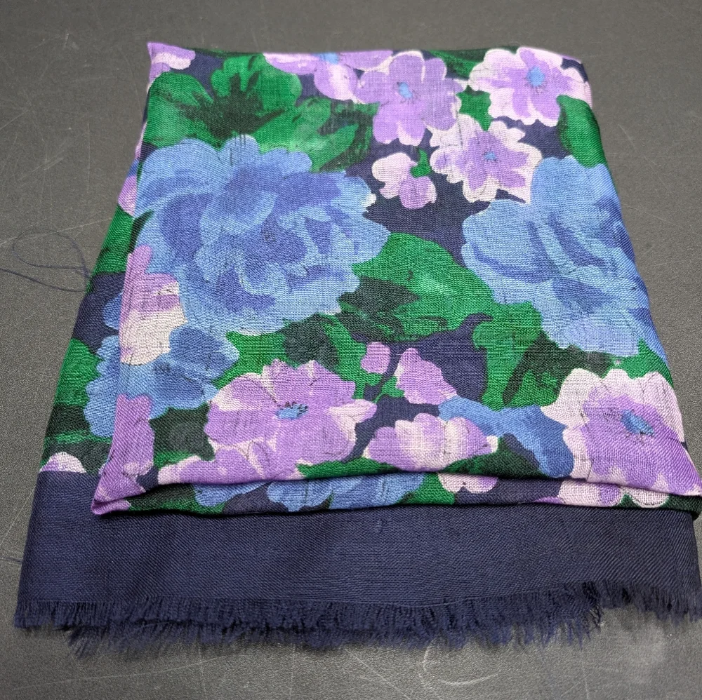 Casca For Majid Blue Purple And Green Wool Floral‎ Scarf